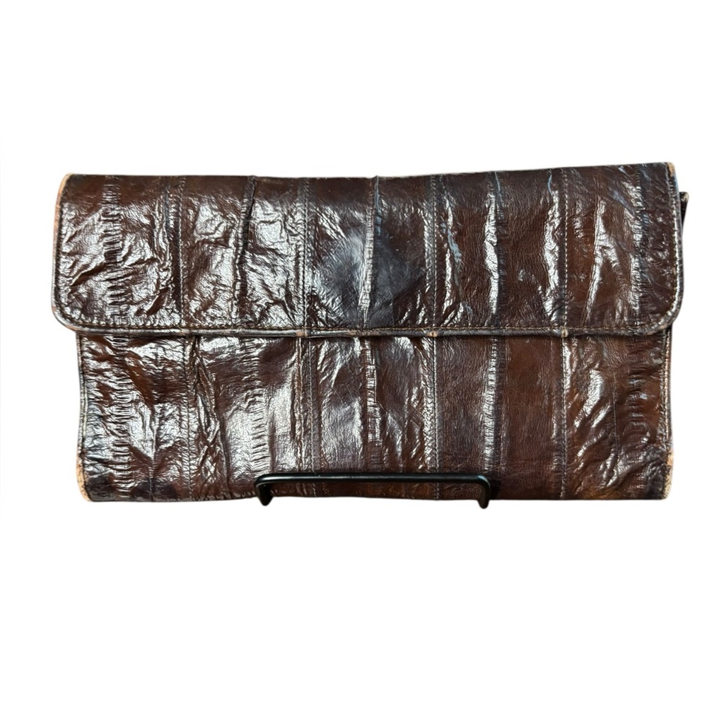 Eel Skin Chocolate Brown Wallet - Vintage